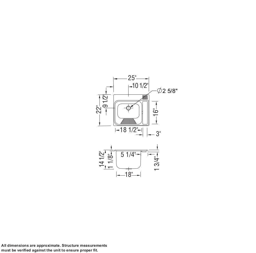 Evia 25 x 22 Acrylic Single Bowl Sink in White