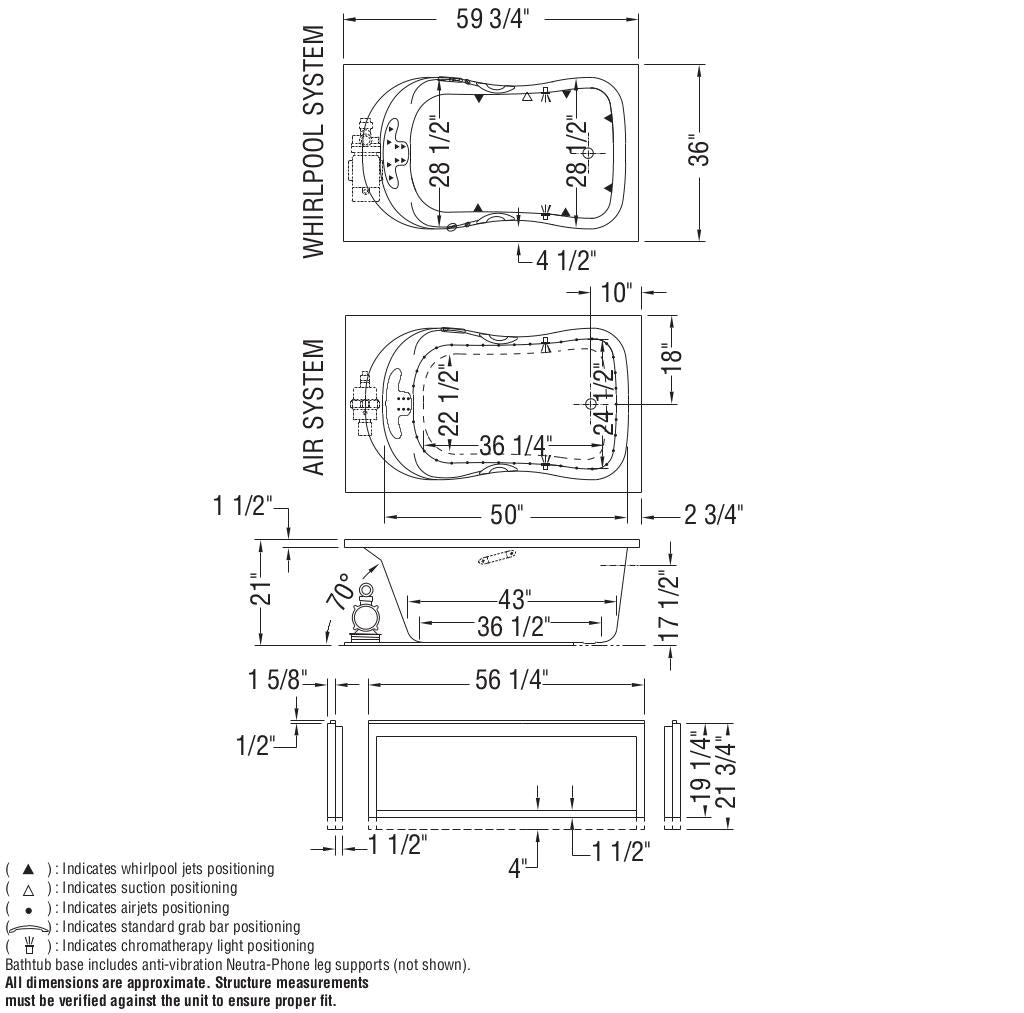 Topaz 6036 Acrylic Alcove End Drain Bathtub in White