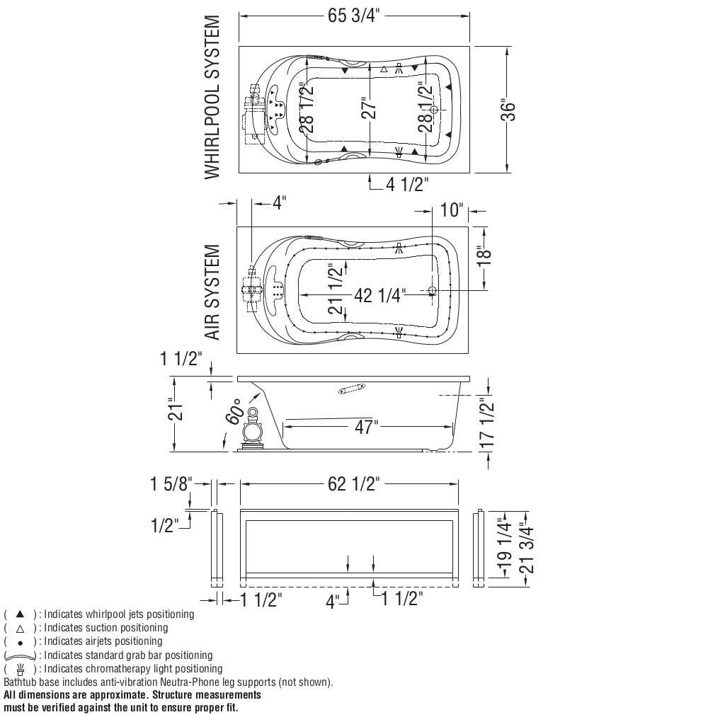 Topaz 6636 Acrylic Alcove End Drain Bathtub in White