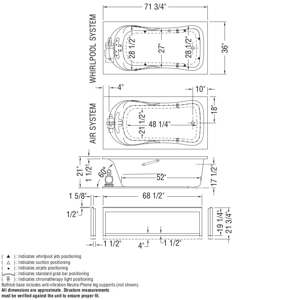 Topaz 7236 Acrylic Alcove End Drain Bathtub in White