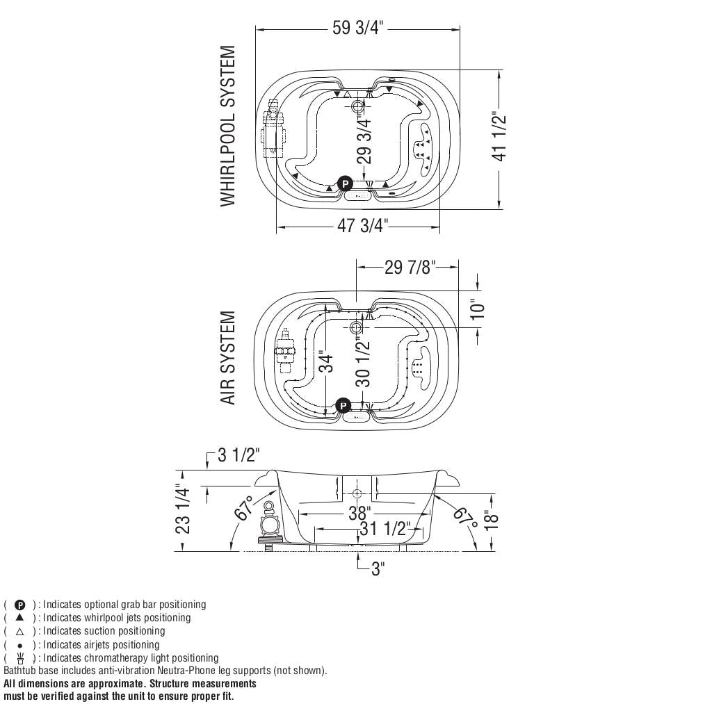 Calla 6042 Acrylic Drop-in Center Drain Bathtub in White