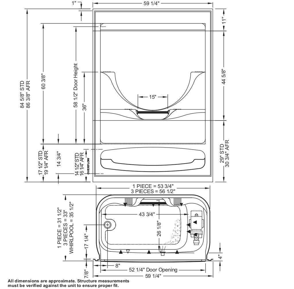 Figaro I 59 x 33 Acrylic Alcove Left-Hand Drain Three-Piece Tub Shower in White