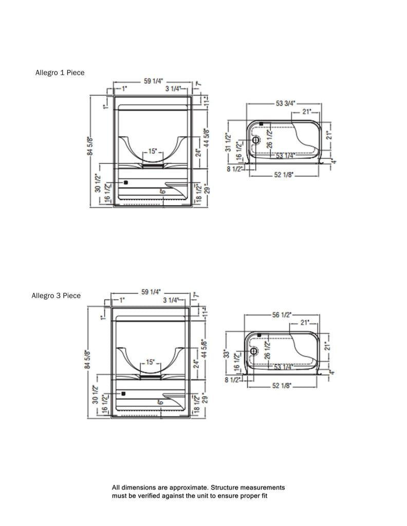 Allegro I 59 x 32 Acrylic Alcove Right-Hand Drain One-Piece Shower in White