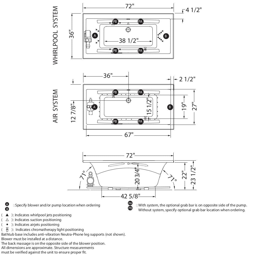 Optik 7236 Acrylic Undermount Center Drain Bathtub in White