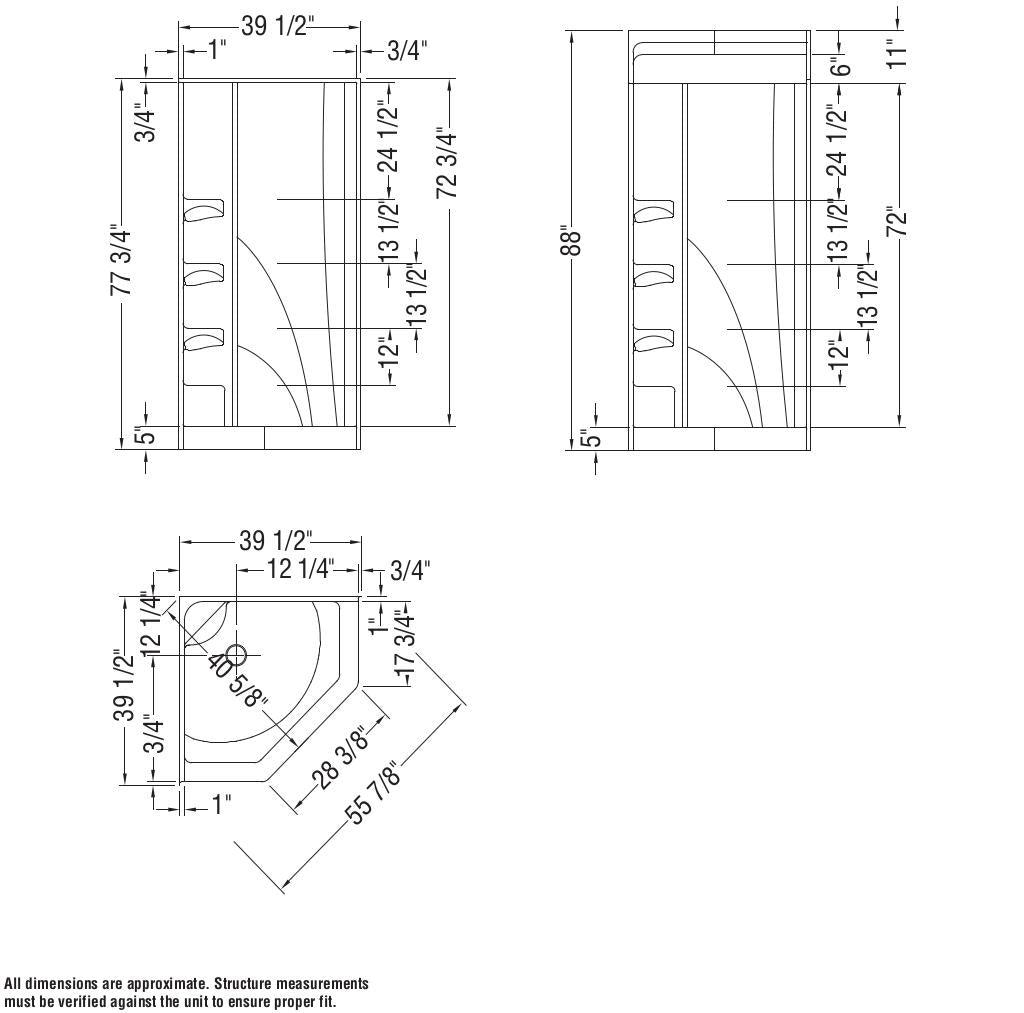 Brio II 40 x 40 Acrylic Corner Center Drain One-Piece Shower in White