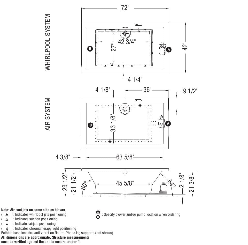Aiiki 7242 Acrylic Drop-in Center Drain Bathtub in White