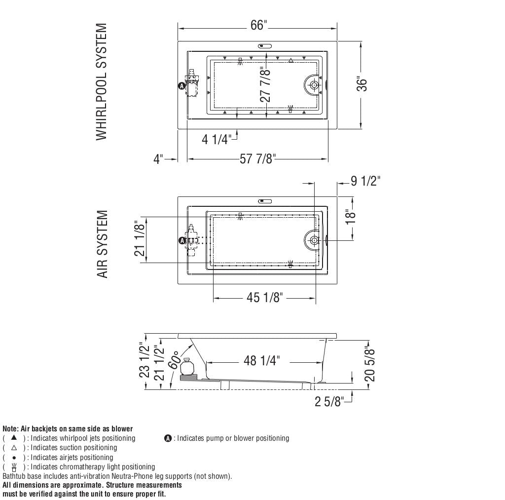 Aiiki 6636 Acrylic Drop-in End Drain Bathtub in White