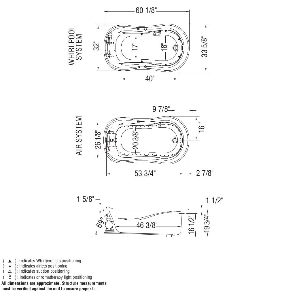 Vichy 6034 Acrylic Drop-in End Drain Bathtub in White