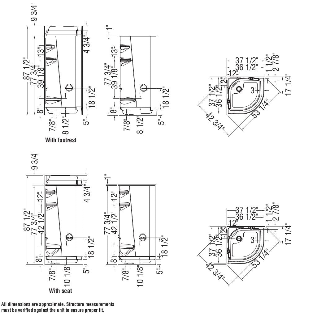 Freestyle 37 Neo-Round 37 x 37 Acrylic Corner Center Drain Two-Piece Shower in White