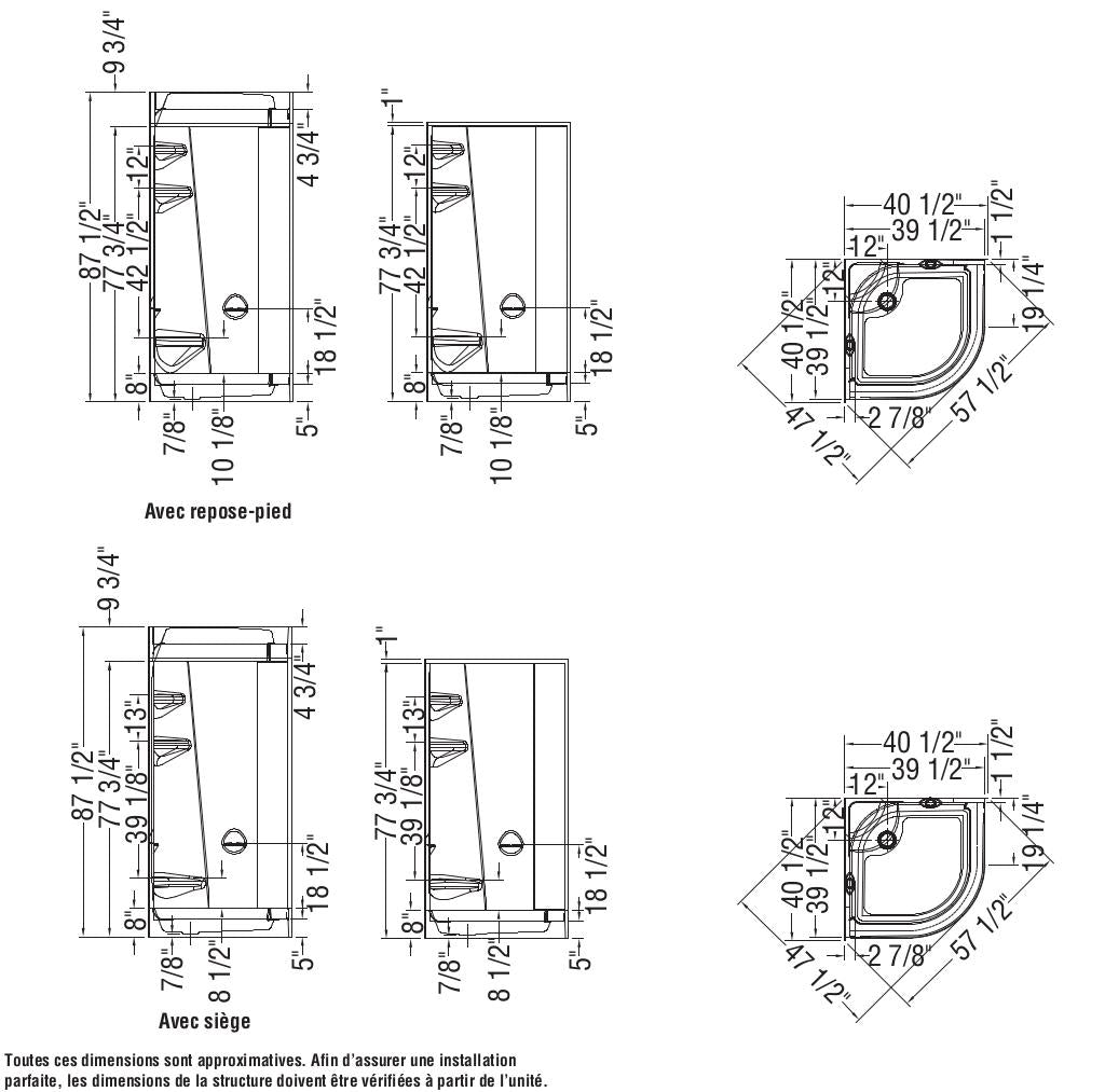 Freestyle 40 Neo-Round 40 x 40 Acrylic Corner Center Drain Two-Piece Shower in White