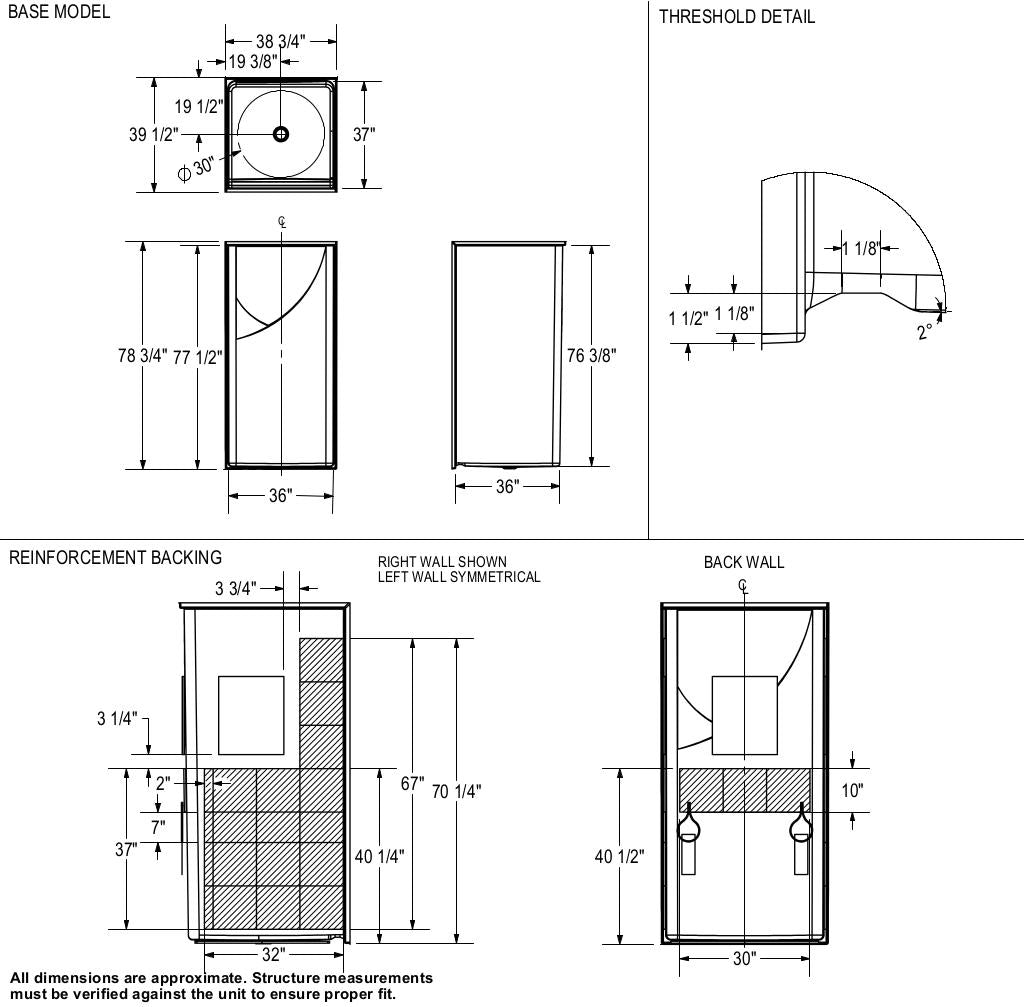 Outlook BFS-36F AcrylX Alcove Center Drain One-Piece Shower in White