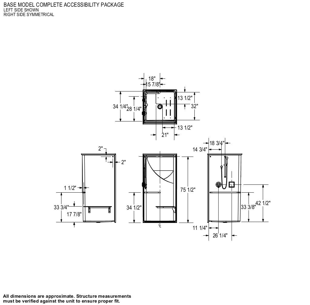 Outlook BFS-36F AcrylX Alcove Center Drain One-Piece Shower in White