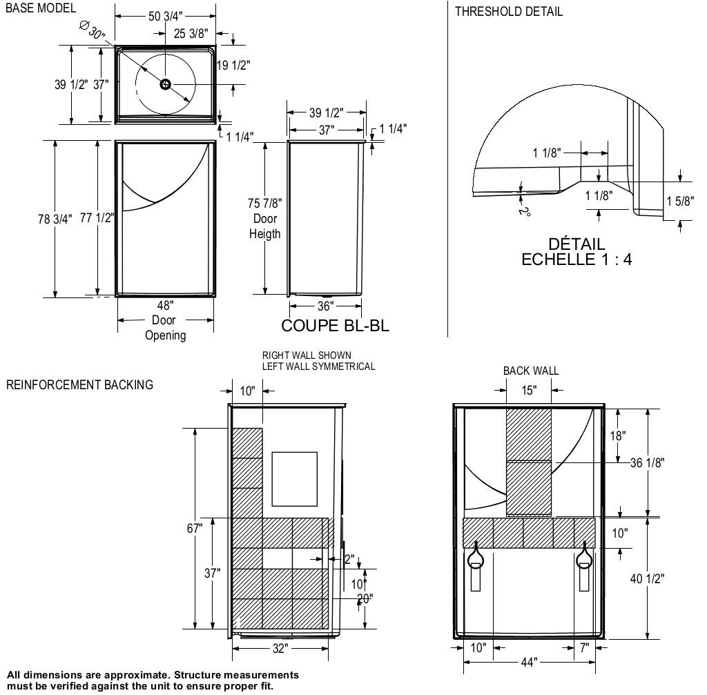 Outlook BFS-48F AcrylX Alcove Center Drain One-Piece Shower in White