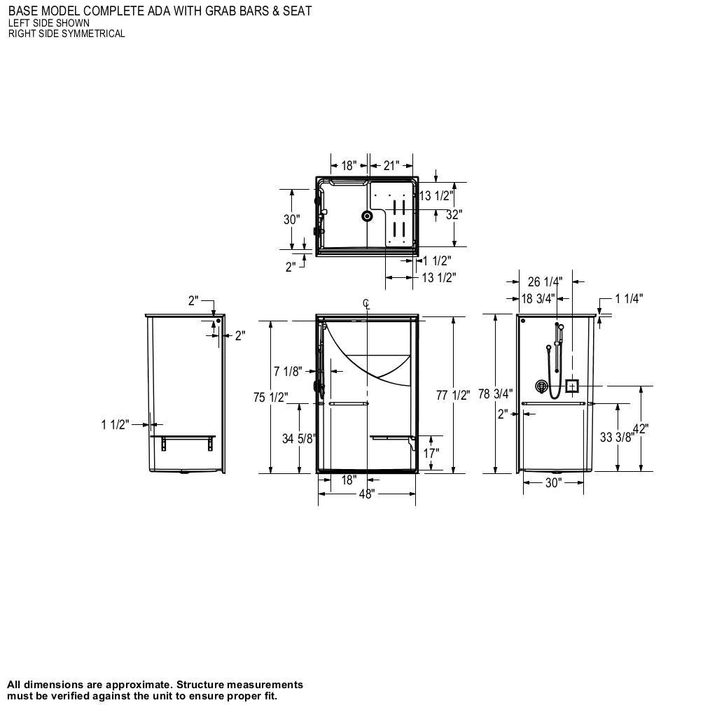 Outlook BFS-48F AcrylX Alcove Center Drain One-Piece Shower in White