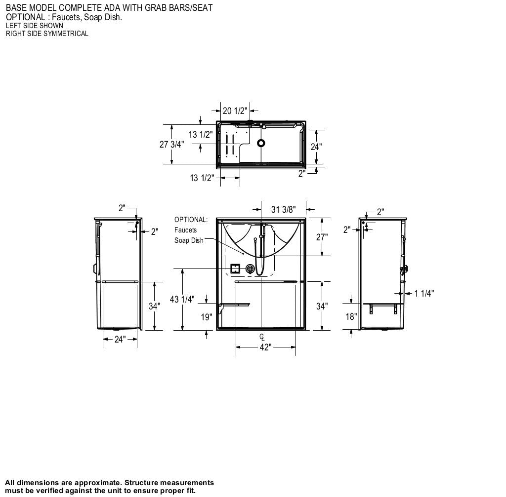 Outlook BFS-60F AcrylX Alcove Center Drain One-Piece Shower in White