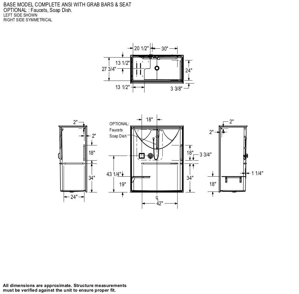 Outlook BFS-60F AcrylX Alcove Center Drain One-Piece Shower in White