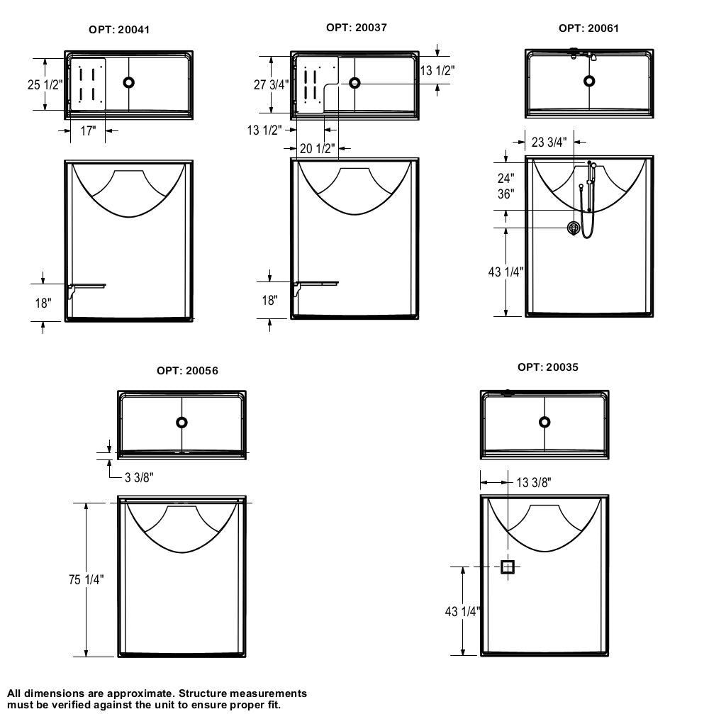 Outlook BFS-60F AcrylX Alcove Center Drain One-Piece Shower in White