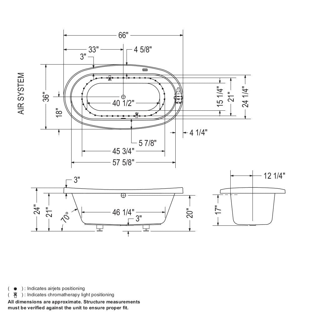 Jazz 66 x 36 Acrylic Drop-in Center Drain Bathtub in White