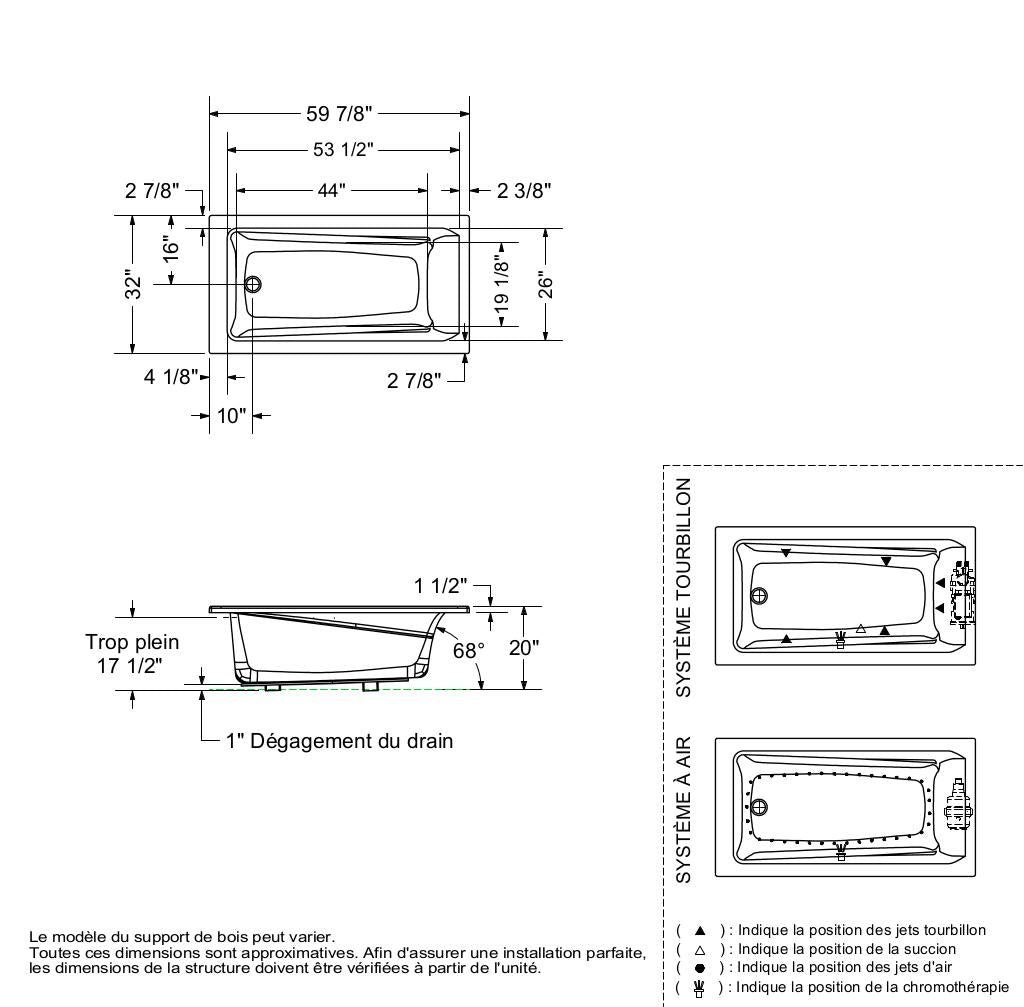 Exhibit 6032 Acrylic Drop-in End Drain Bathtub in White