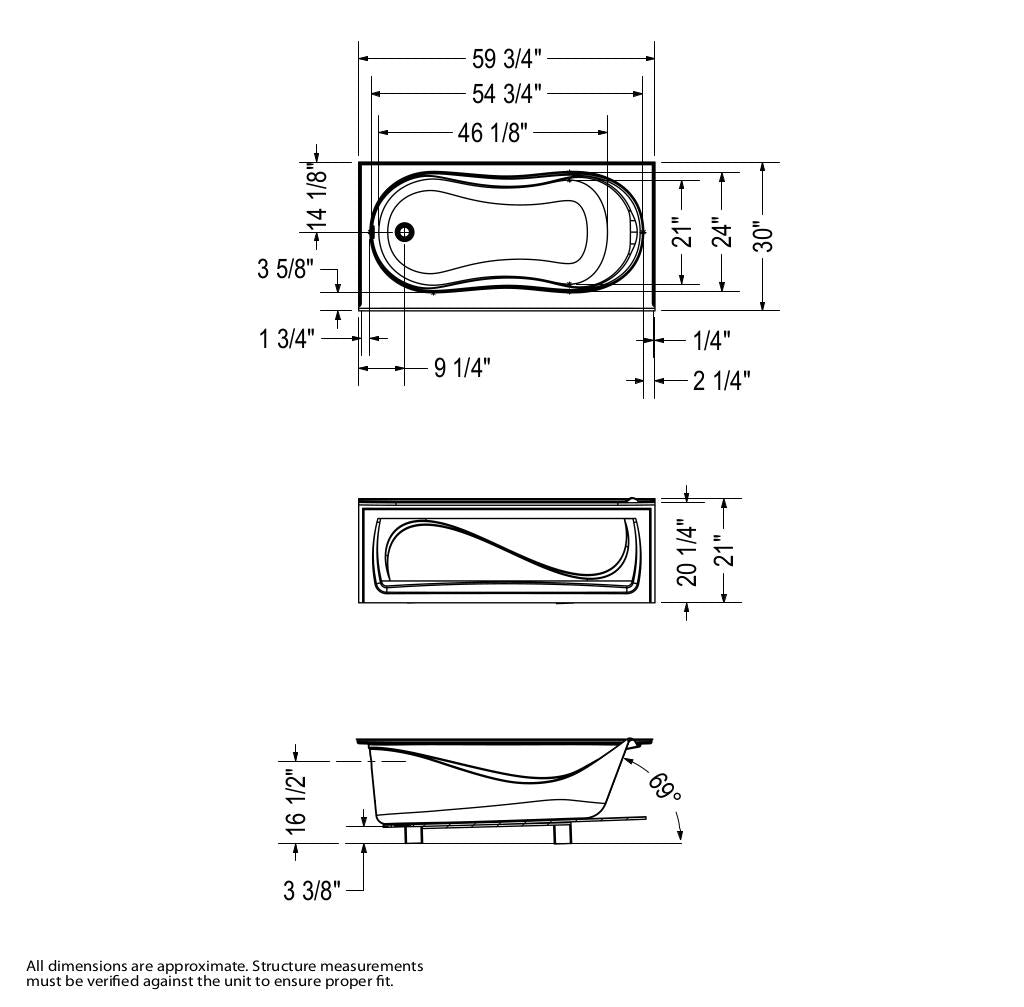 Cocoon 6030 IFS Acrylic Alcove Left-Hand Drain Bathtub in White