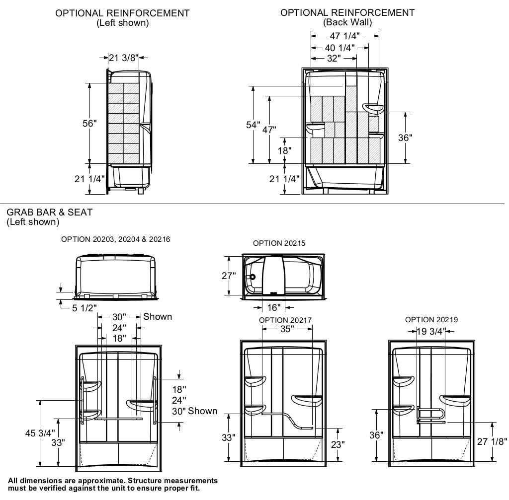 Camelia TSR-6032 Acrylic Alcove Left-Hand Drain One-Piece Tub Shower in White
