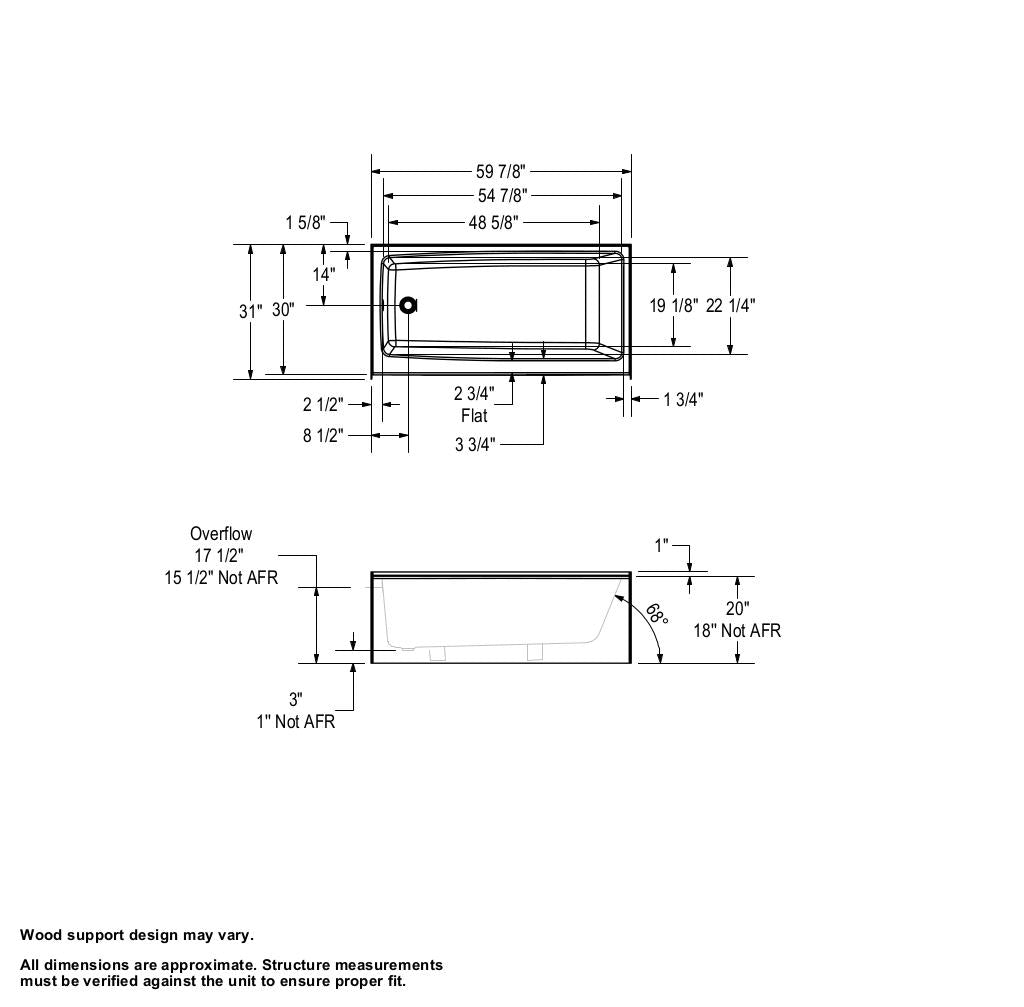 Nomad 6030 AFR AcrylX Alcove Left-Hand Drain Bathtub in White