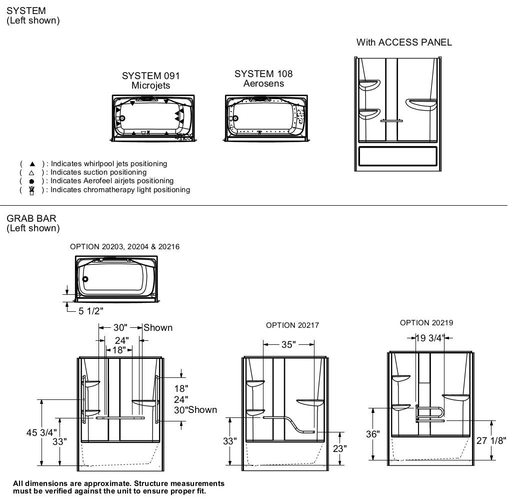 Allia TS-6032 Acrylic Alcove Left-Hand Drain One-Piece Tub Shower in White