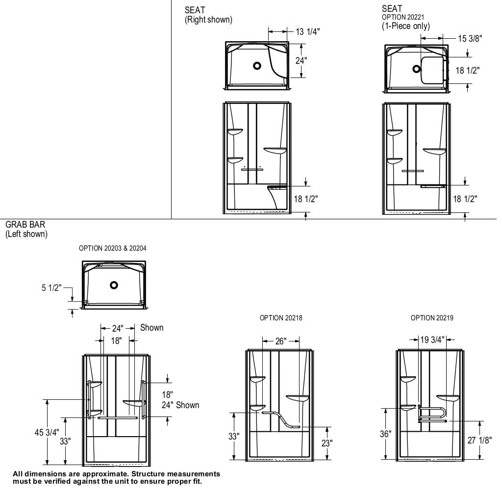 ALLIA SH-4834 Acrylic Alcove Center Drain Two-Piece Shower in White