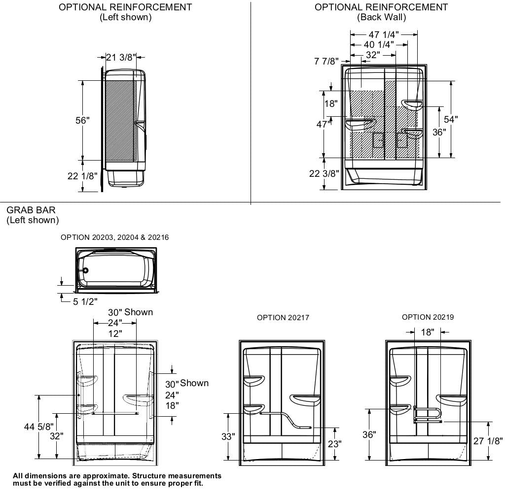 Allia Access TSR-6032 Acrylic Alcove Left-Hand Drain Three-Piece Tub Shower in White