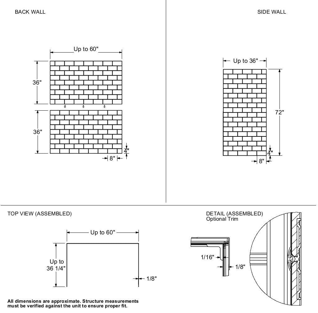 Versaline 6036 Composite Glue-up Four-Piece Shower Wall Kit in Subway White