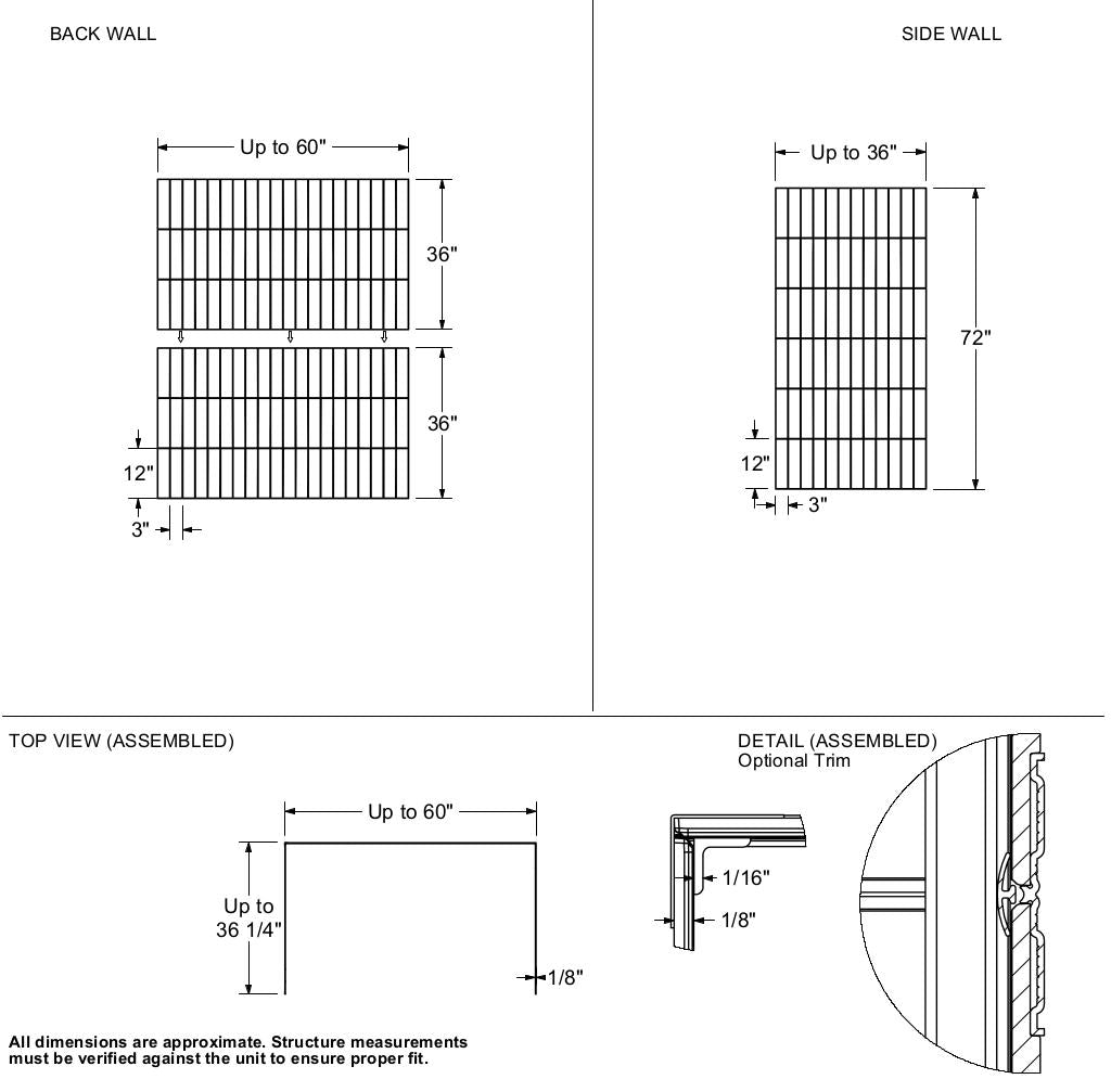 Versaline 6036 Composite Glue-up Four-Piece Shower Wall Kit in Vertical White