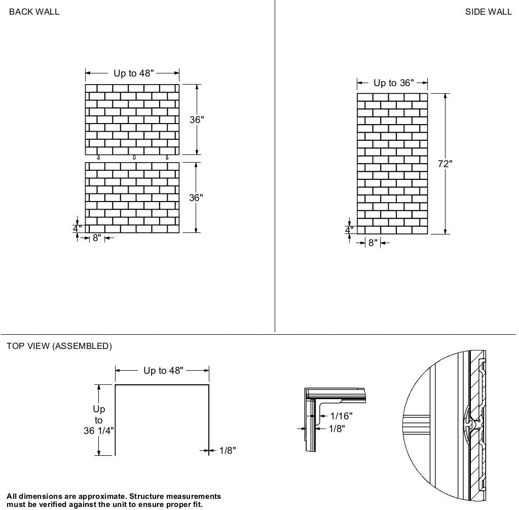 Versaline 4836 Composite Glue-up Four-Piece Shower Wall Kit in Subway White