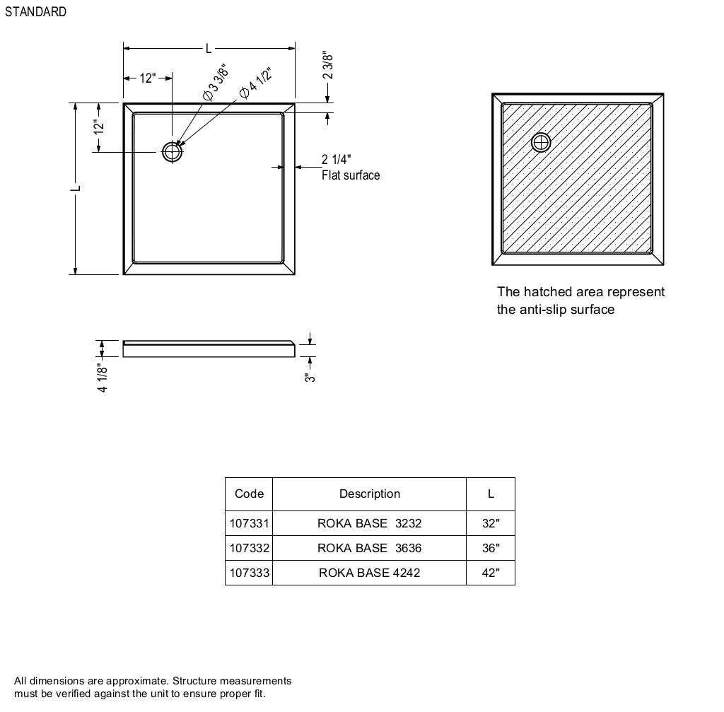 Roka 3636 Acrylic Corner Shower Base with Corner Drain in White
