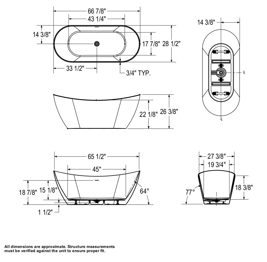 Mahaba 67 x 29 Acrylic Freestanding Oval Center Drain Bathtub in White