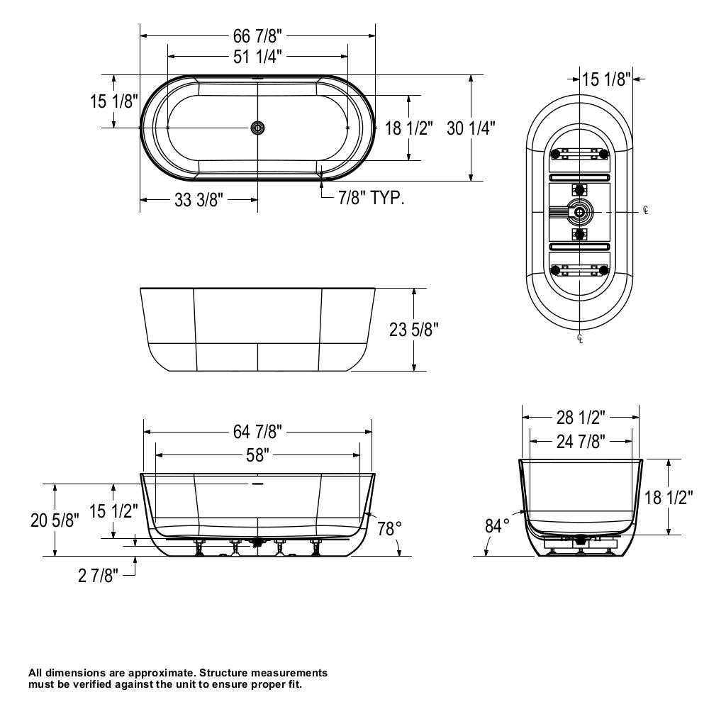 Malindi 67 x 30 Acrylic Freestanding Oval Center Drain Bathtub in White
