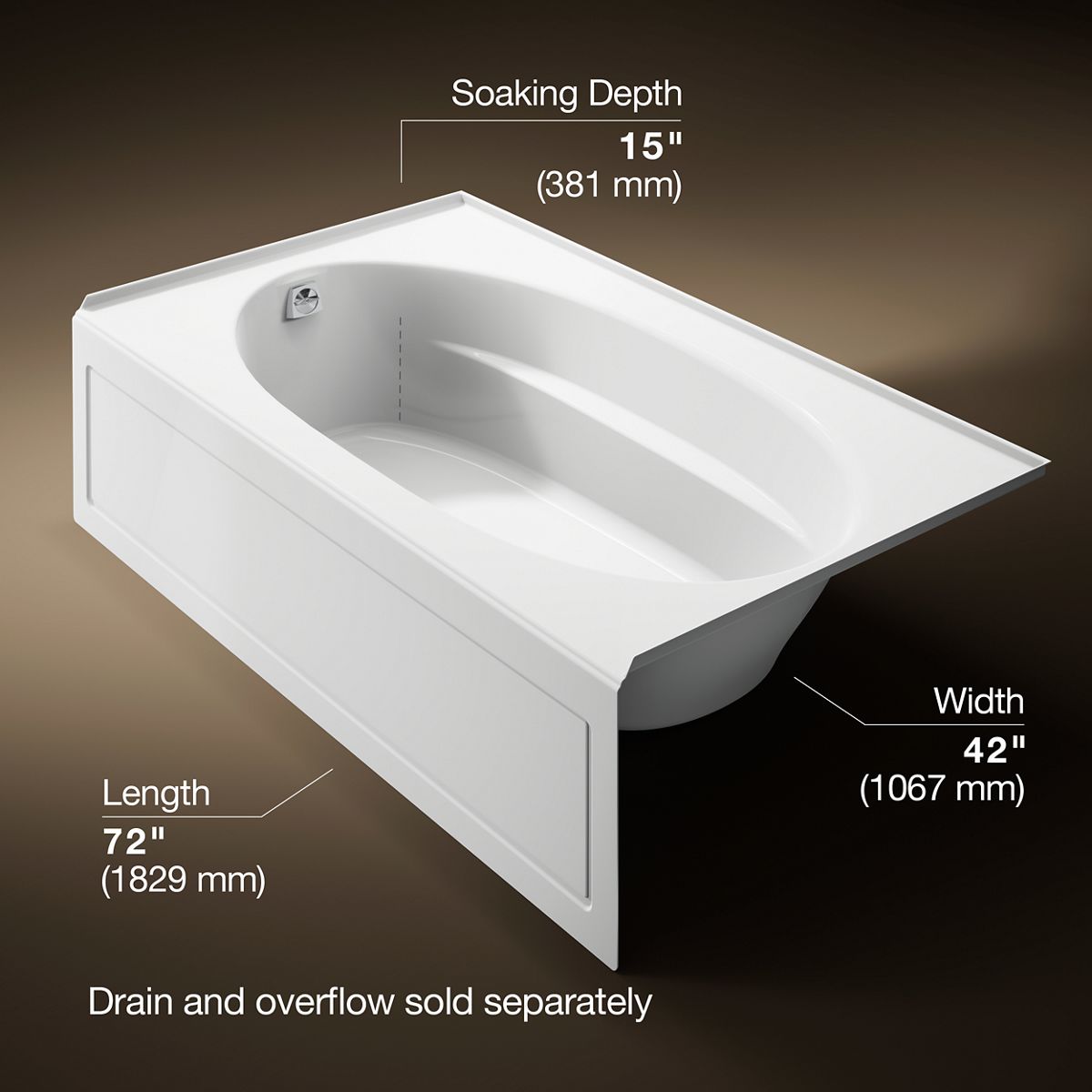 Windward® 72" x 42" alcove bath, left drain