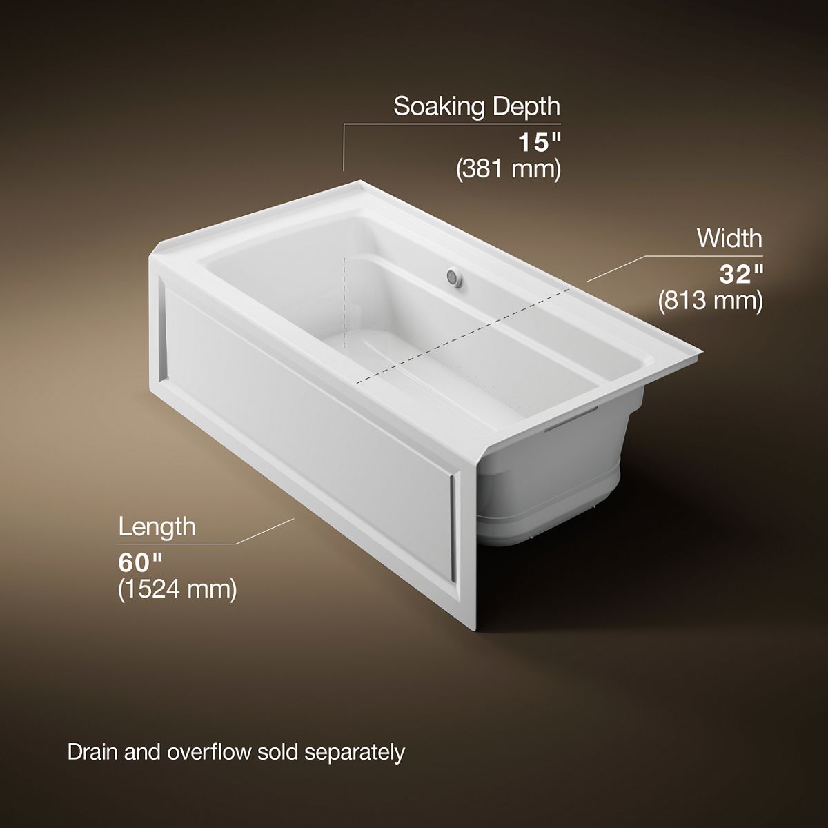 Archer® 60" x 32" alcove Heated BubbleMassage™ air bath with Bask® heated surface, right drain