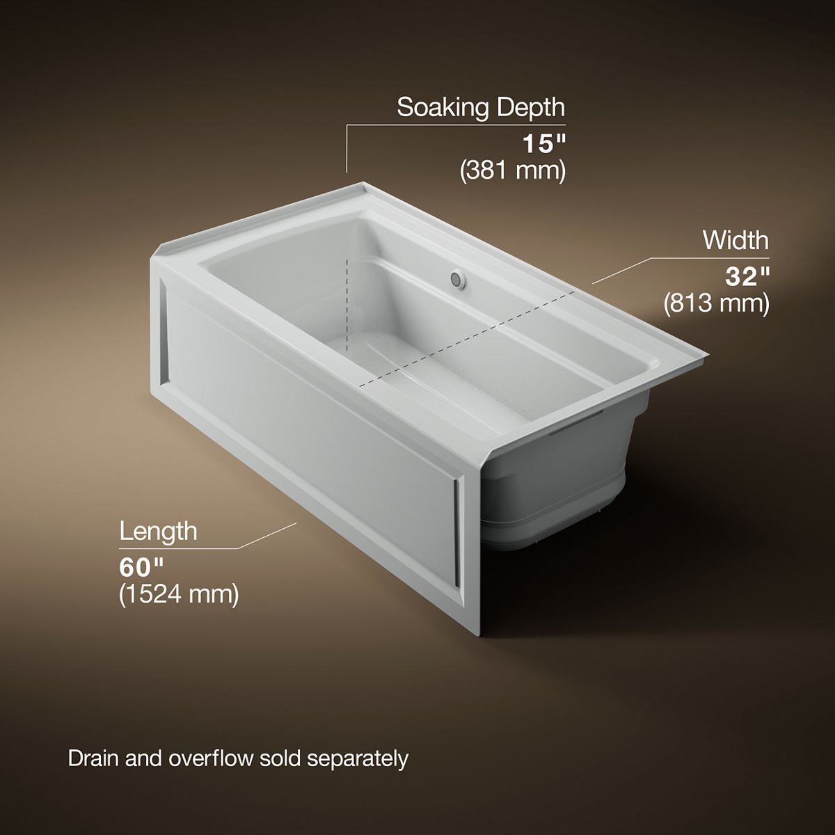 Archer® 60" x 32" alcove Heated BubbleMassage™ air bath with Bask® heated surface, right drain
