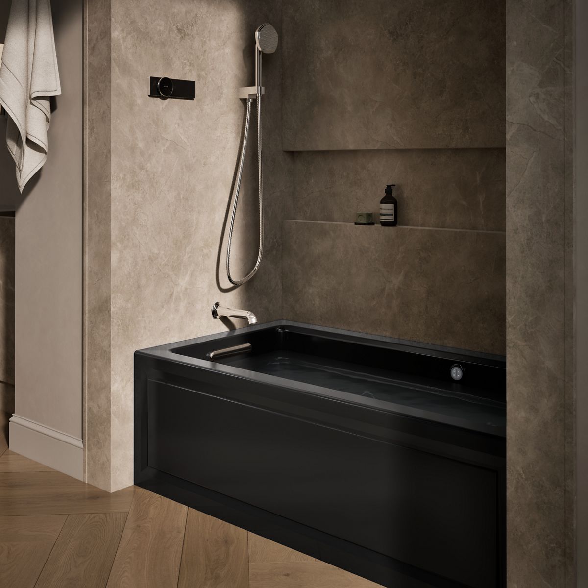 Archer® 60" x 32" alcove whirlpool bath with Bask® heated surface, alcove left drain
