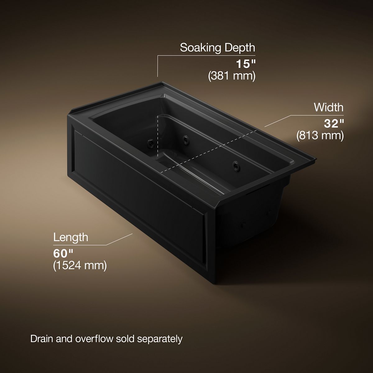 Archer® 60" x 32" alcove heated whirlpool bath, right drain