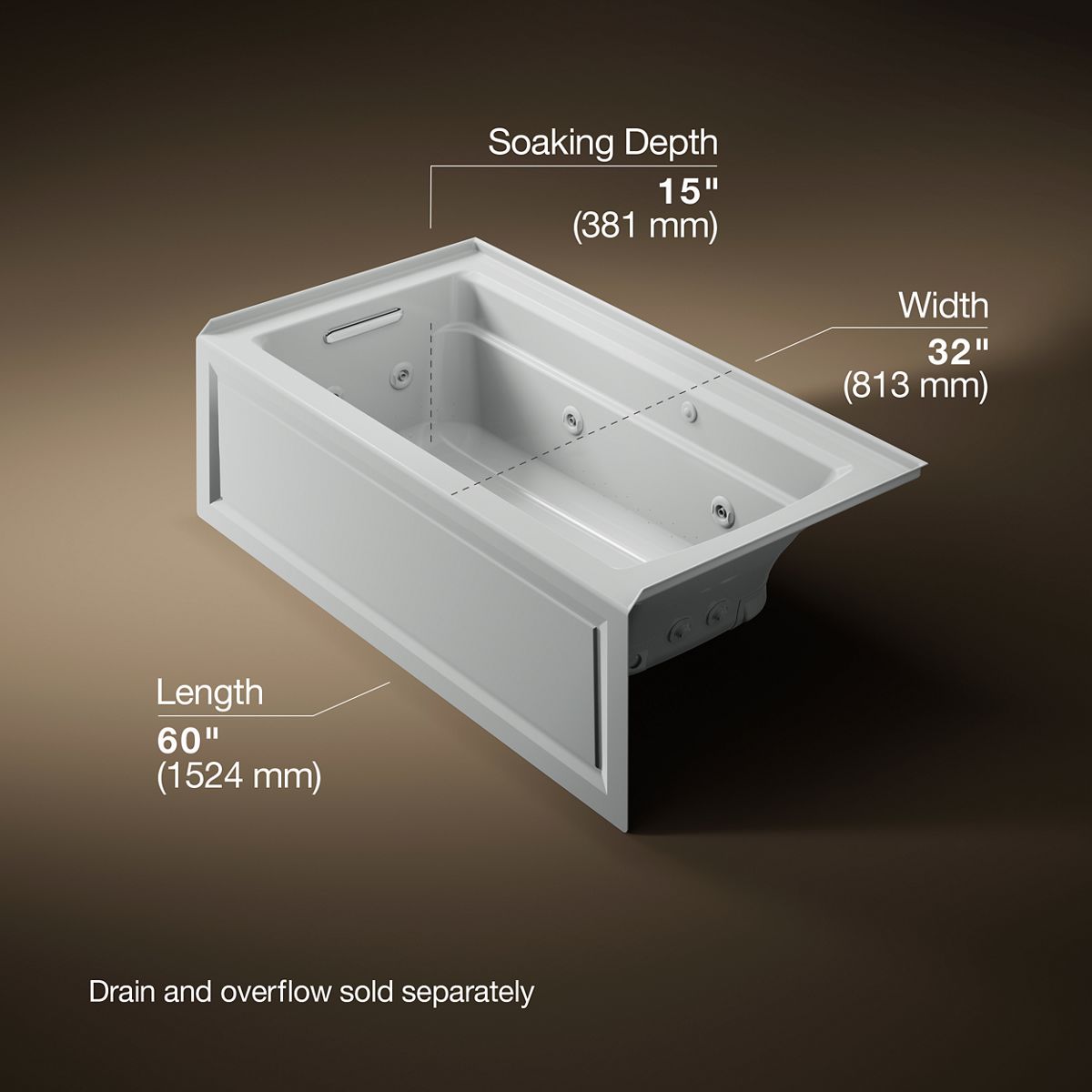 Archer® 60" x 32" alcove Heated BubbleMassage™ air bath and whirlpool, left drain