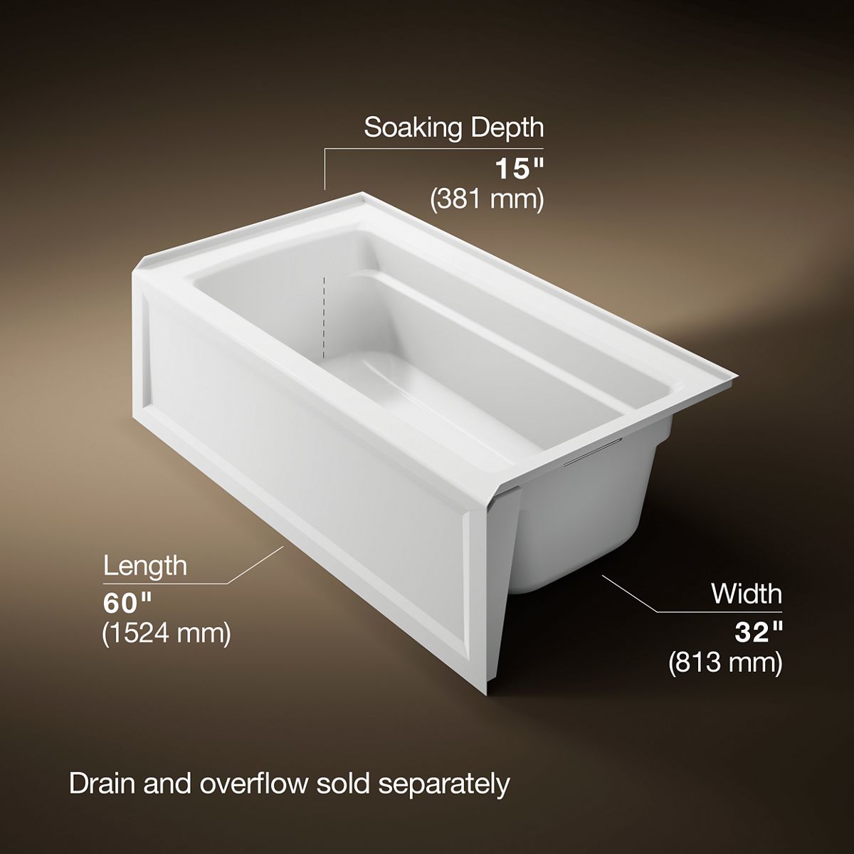 Archer® 60" x 32" alcove bath with Bask® heated surface, right drain