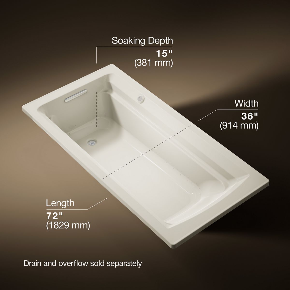 Archer® 72" x 36" drop-in Heated BubbleMassage™ air bath