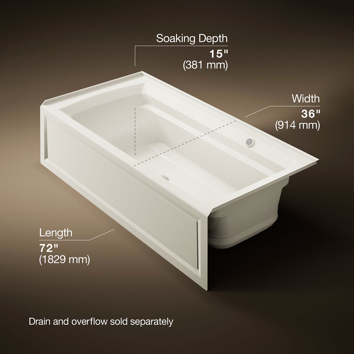 Archer® 72" x 36" alcove Heated BubbleMassage™ air bath with Bask® heated surface, right drain
