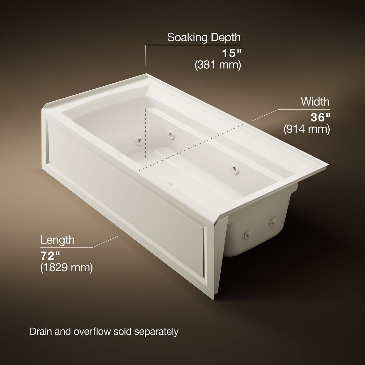 Archer® 72" x 36" alcove whirlpool bath, right drain