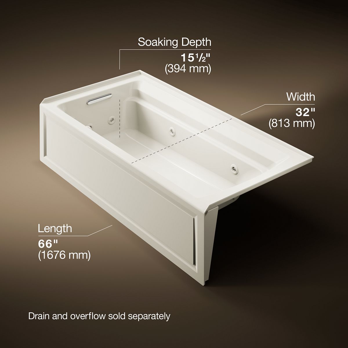 Archer® 72" x 36" alcove whirlpool bath with alcove, left drain