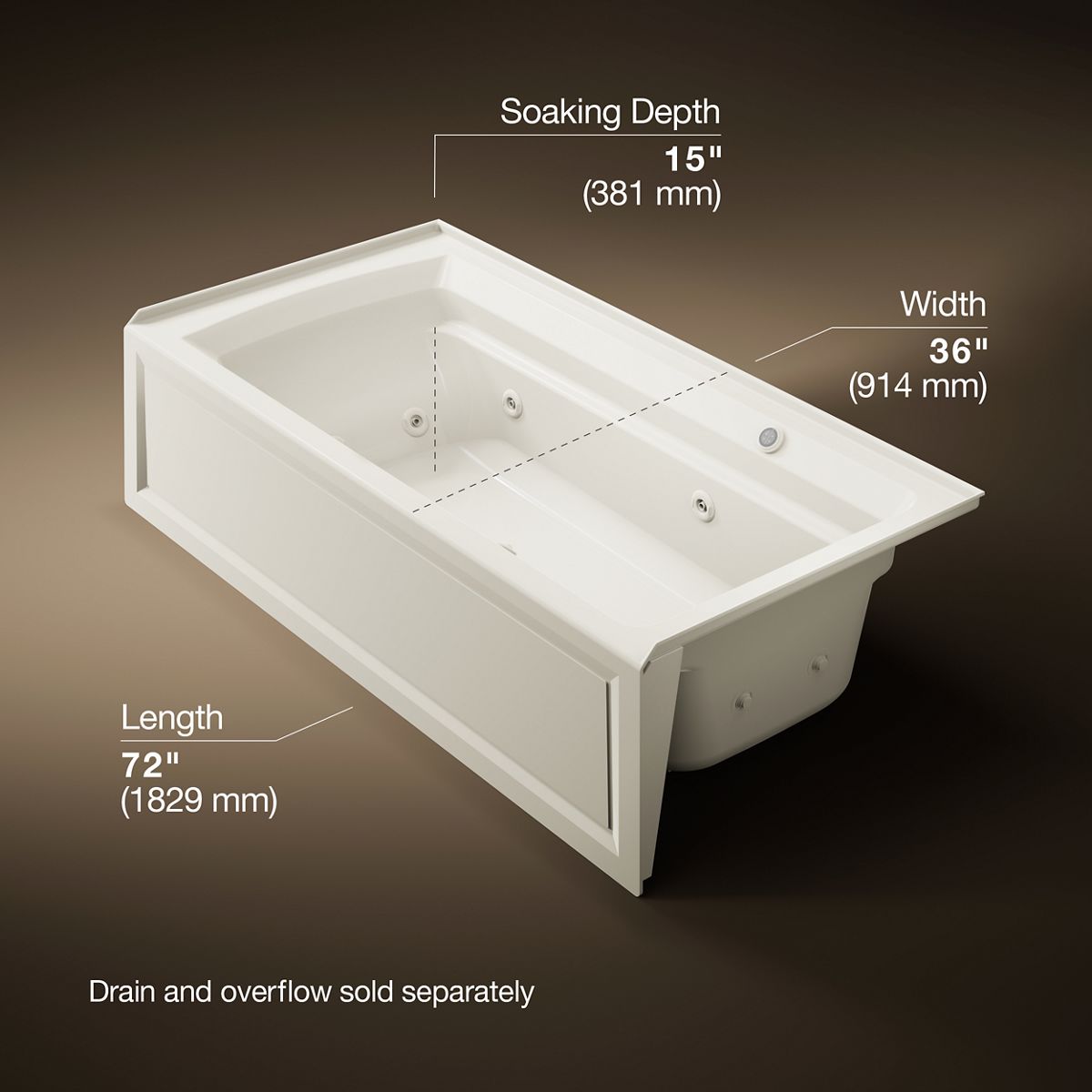 Archer® 72" x 36" alcove whirlpool bath with Bask® heated surface, right drain