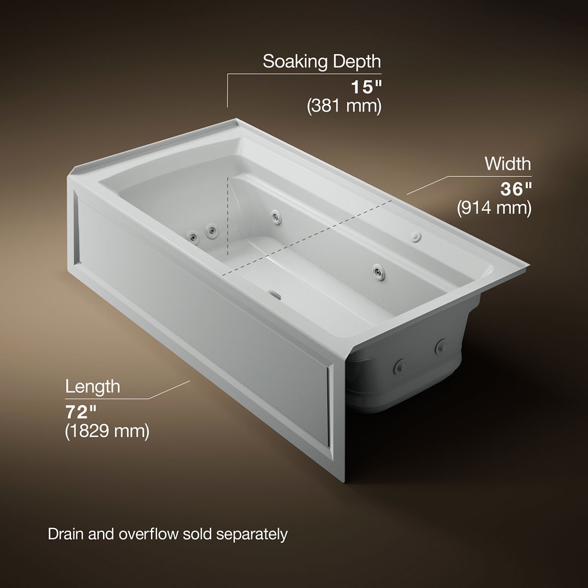 Archer® 72" x 36" alcove Heated BubbleMassage™ air bath and whirlpool, right drain