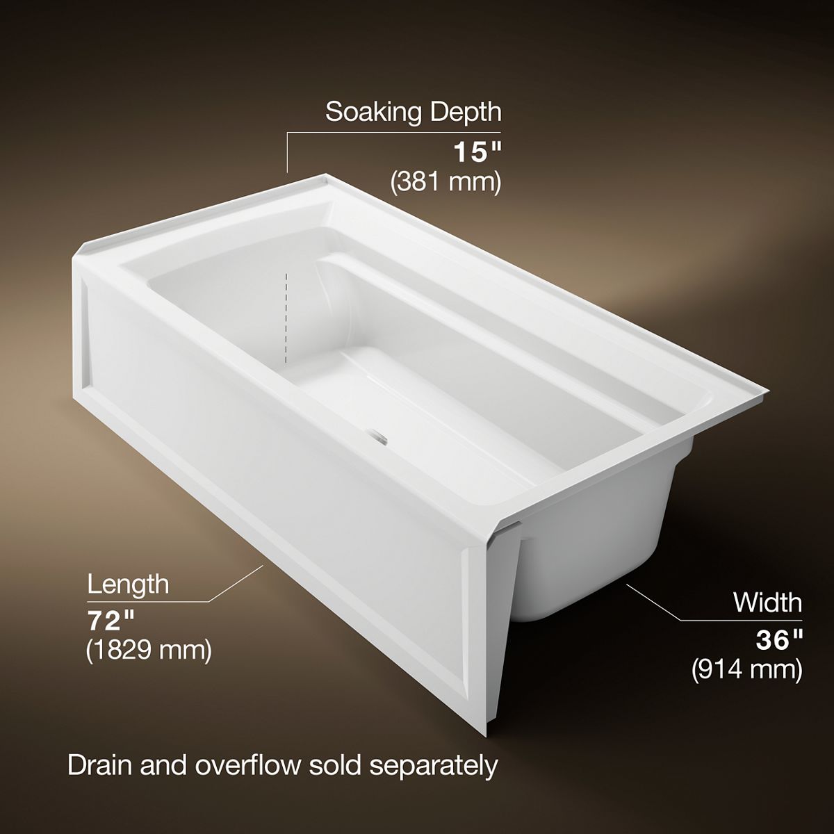 Archer® 72" x 36" alcove bath with Bask® heated surface, alcove, right drain