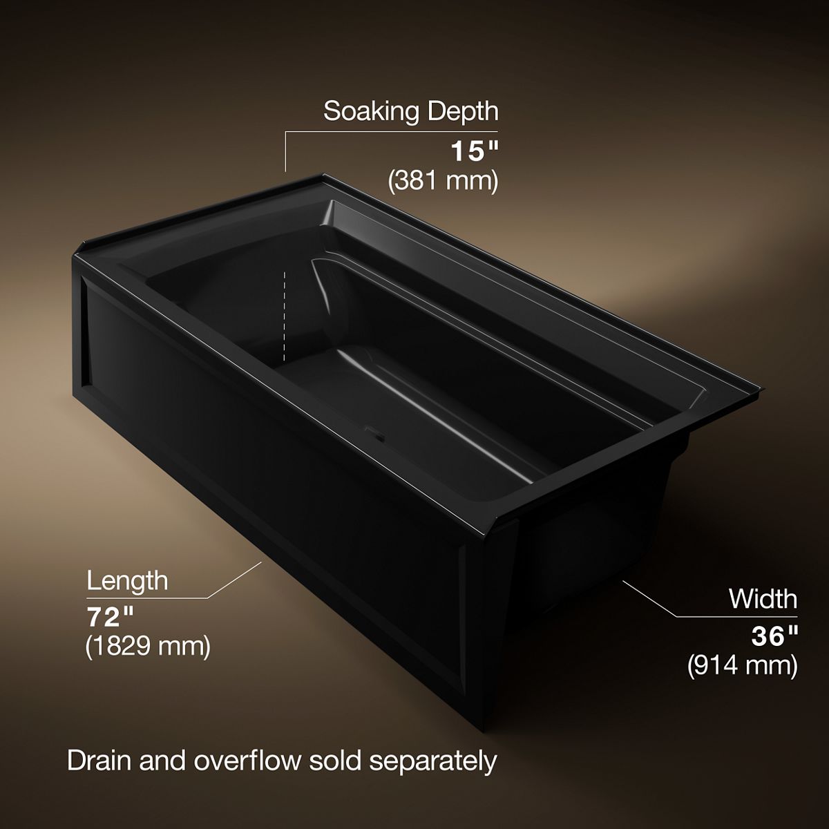 Archer® 72" x 36" alcove bath with Bask® heated surface, alcove, right drain